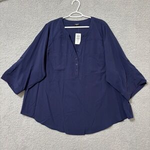 Torrid Harper Challis Pullover 3/4 Sleeve Blouse Peacoat Navy Blue Size 4X NWT